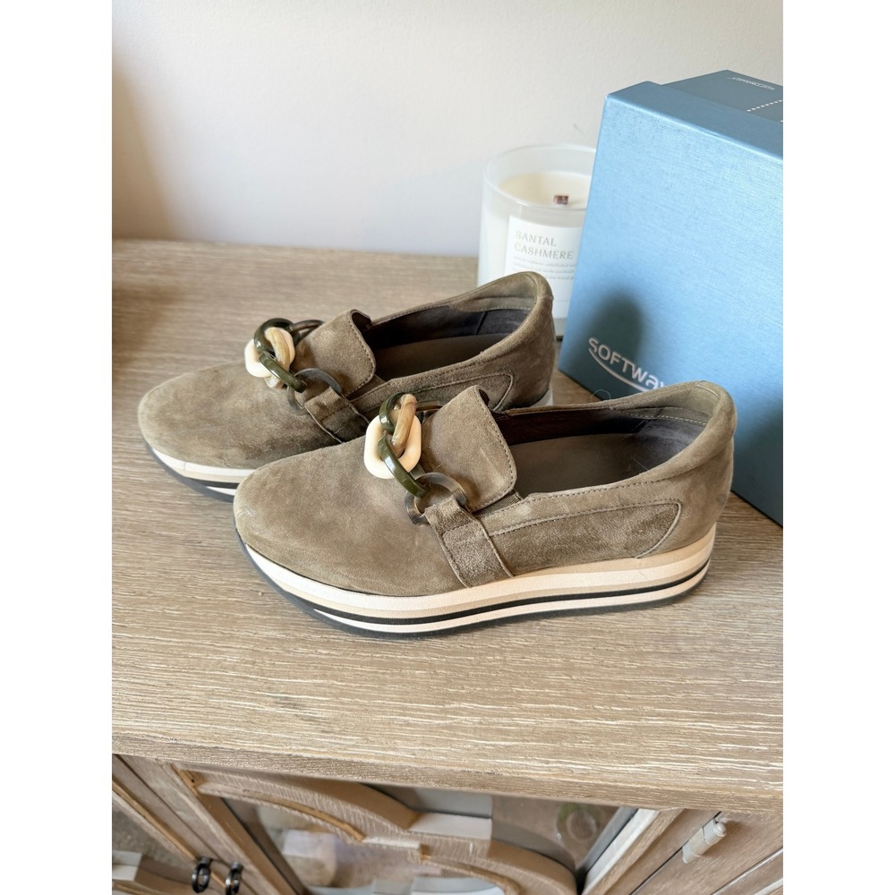 Softwaves Platform Loafers Women Olive Green Suede Size 37 / 6.5